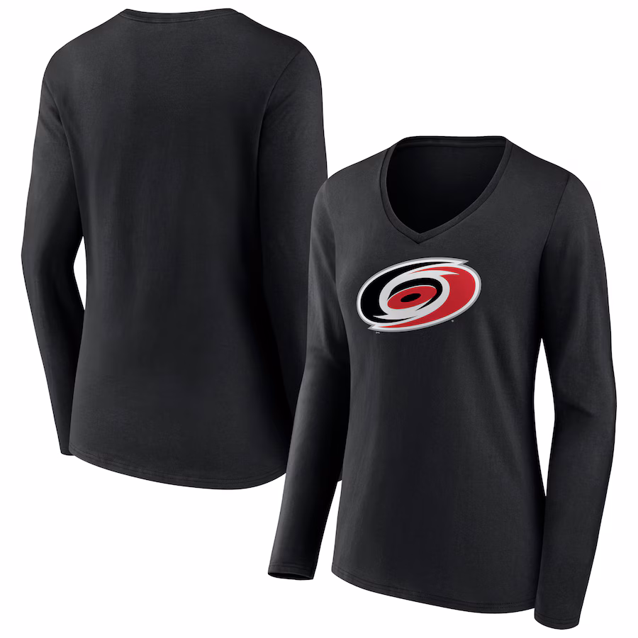 Women's Carolina Hurricanes Black Primary Team Logo Long Sleeve V-Neck T-Shirt
