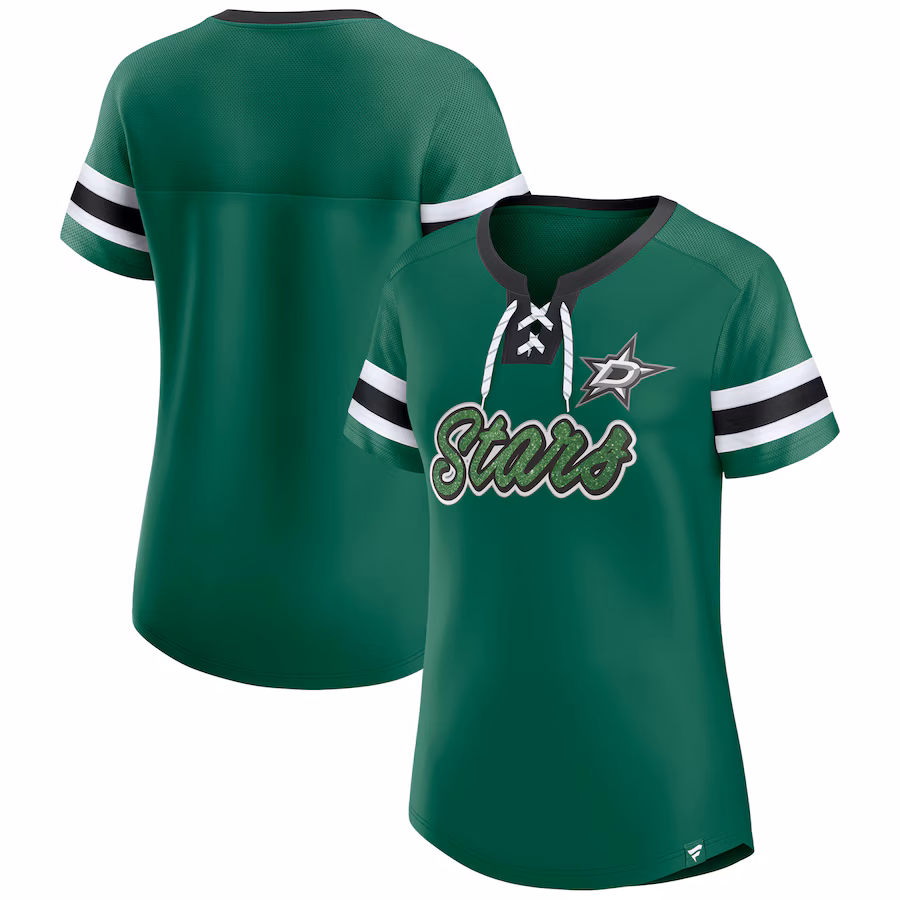 Women's Dallas Stars Fanatics Kelly Green Iconic Athena Lace-Up T-Shirt