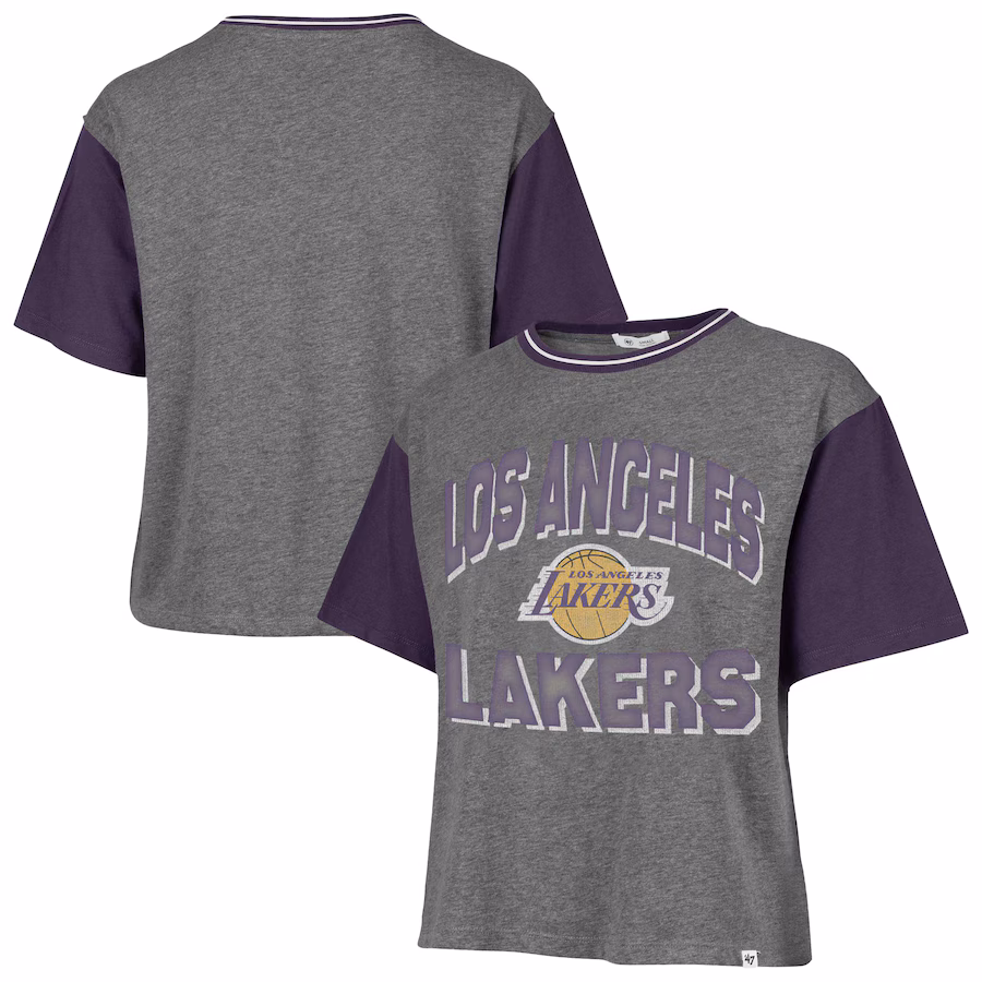 Women's Los Angeles Lakers  '47 Gray Rise Clubhouse Ziggy Color Block T-Shirt