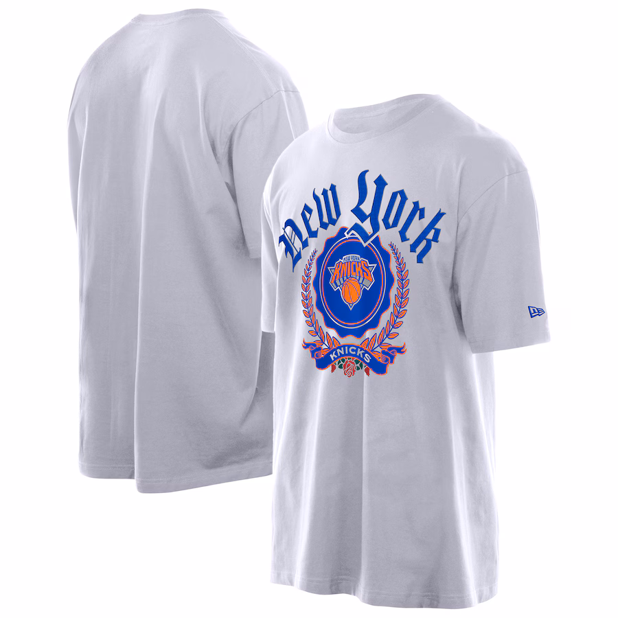 Men's New York Knicks New Era White Throwback Prep Oversized T-Shirt