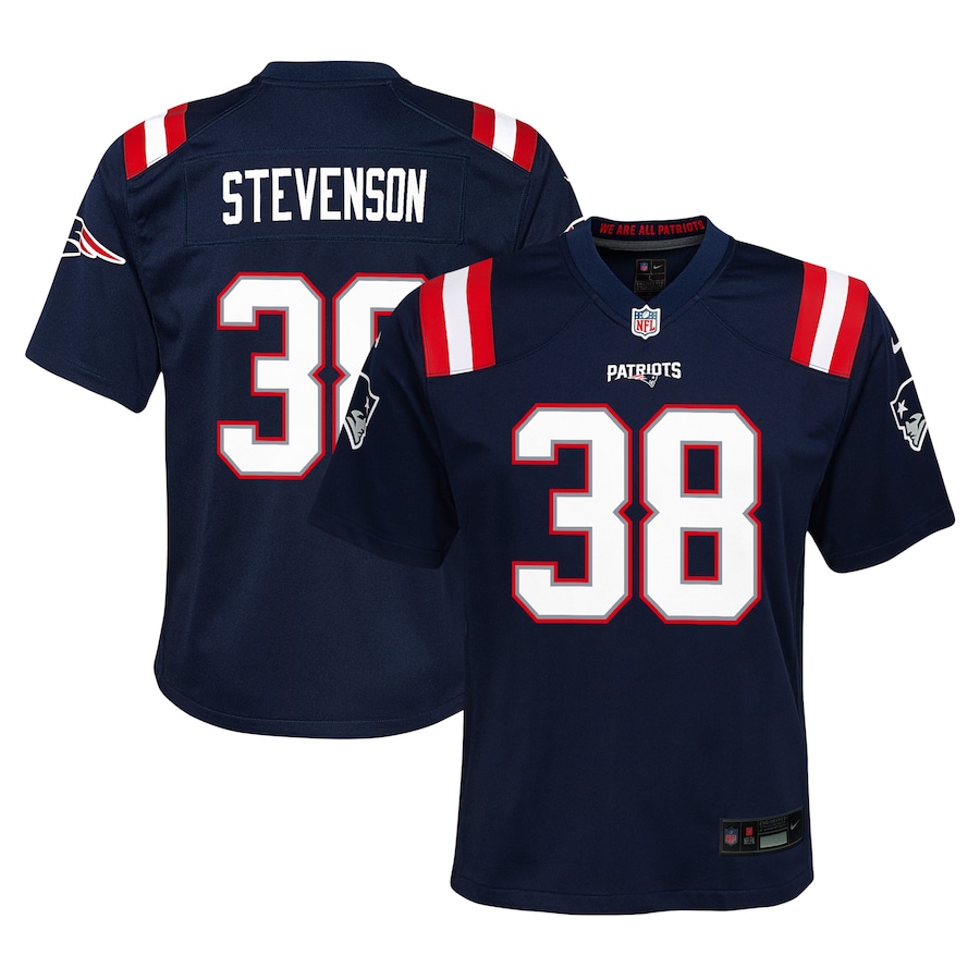 Youth New England Patriots Rhamondre Stevenson Nike Navy Team Player Game Jersey