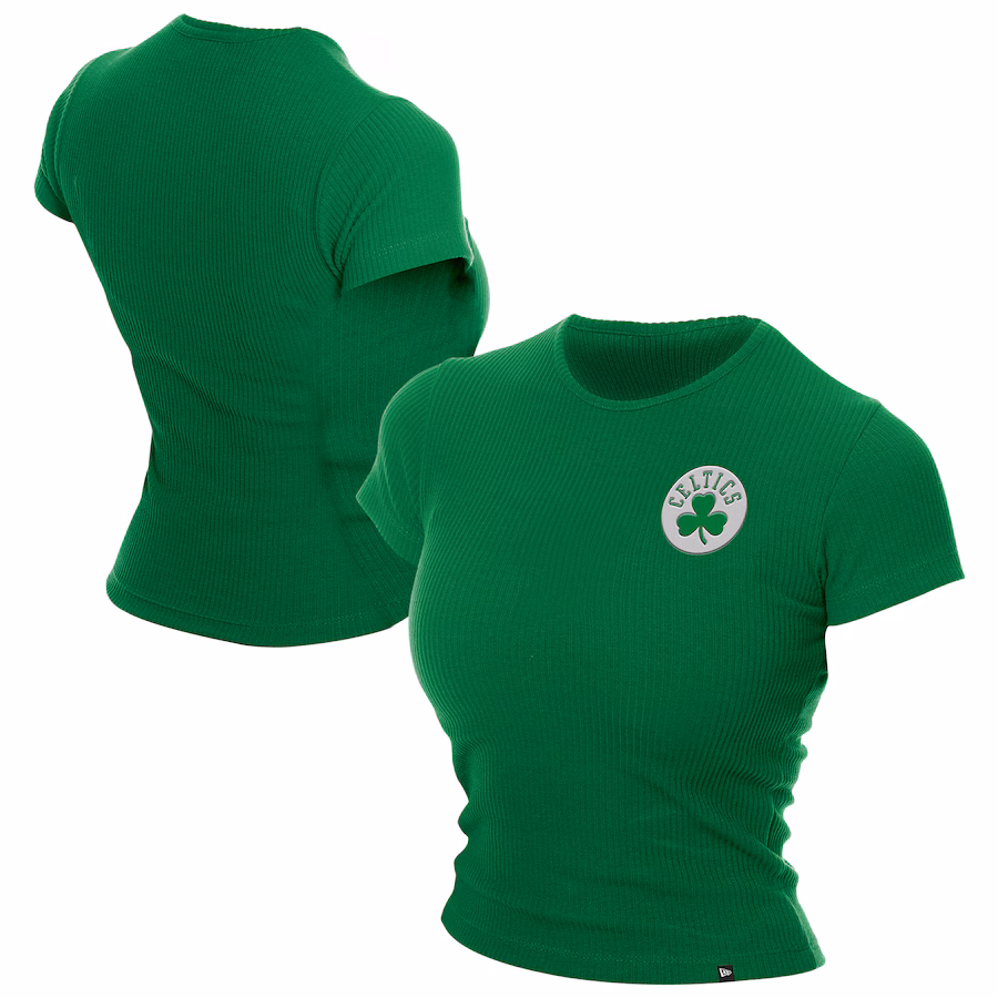 Women's Boston Celtics  New Era Green Leisure Collection Baby Doll Cropped T-Shirt
