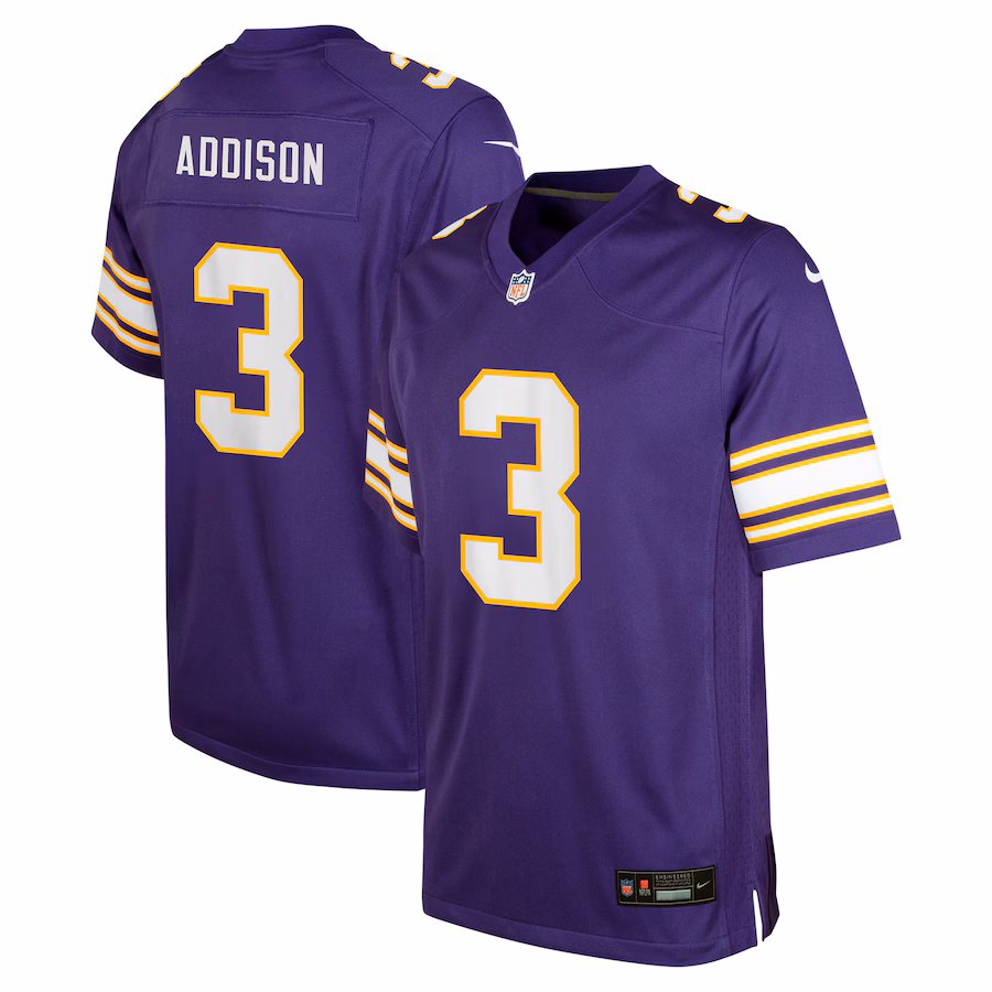 Youth Minnesota Vikings Jordan Addison Nike Purple Alternate Player Game Jersey