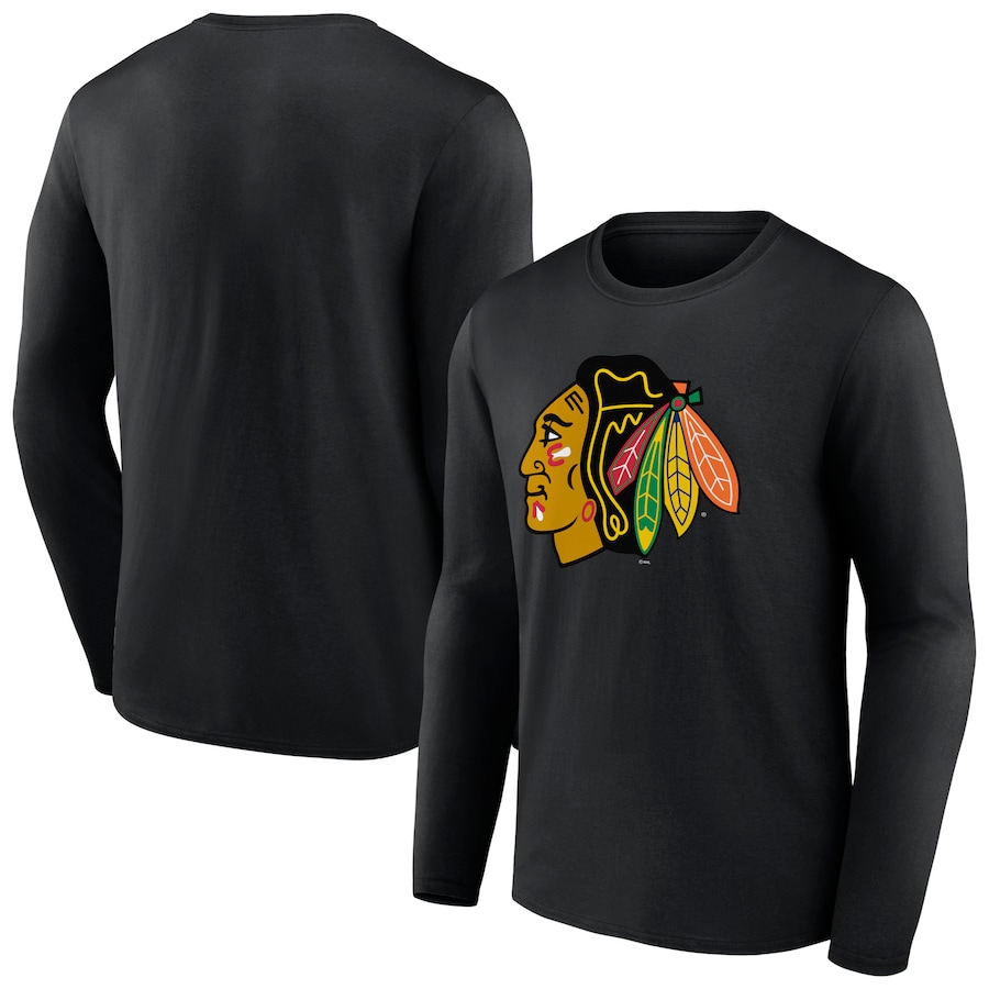 Men's Chicago Blackhawks Black Primary Logo Team Long Sleeve T-Shirt