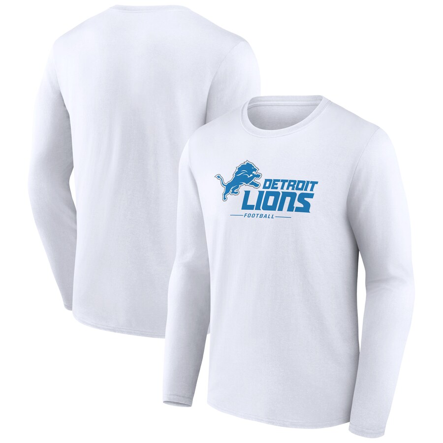 Men's Detroit Lions White Logo Team Lockup Long Sleeve T-Shirt