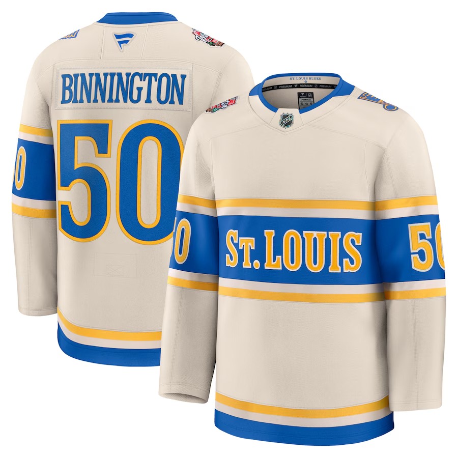 Men's St. Louis Blues Jordan Binnington Fanatics Cream 2025 NHL Winter Classic Premium Player Jersey