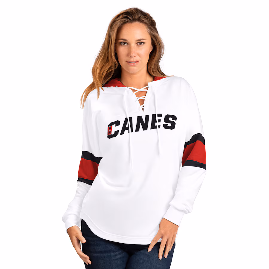 Women's Carolina Hurricanes G-III 4Her by Carl Banks White/Red Goal Zone Long Sleeve Lace-Up Hoodie T-Shirt