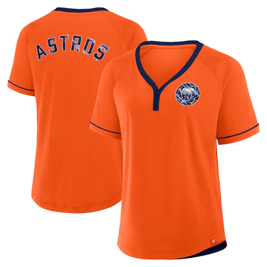 Women's Houston Astros Fanatics Orange Cooperstown Collection League Diva Raglan V-Neck T-Shirt