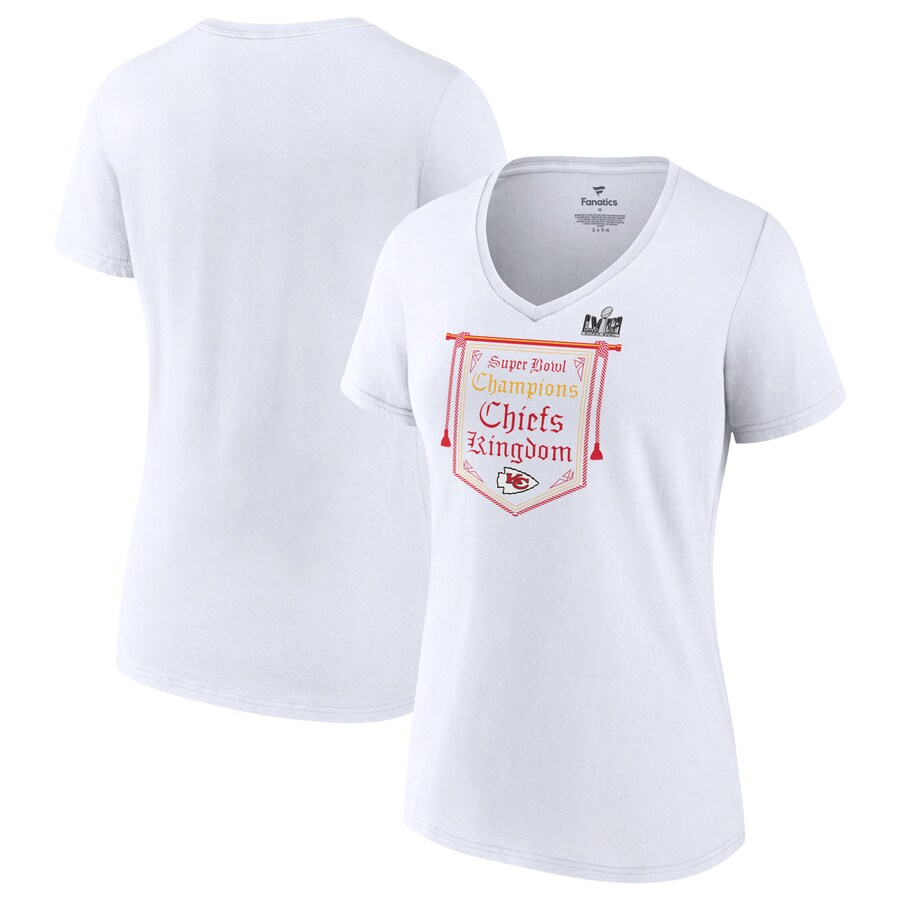 Women's Kansas City Chiefs  Fanatics White Super Bowl LVIII Champions On Top V-Neck T-Shirt