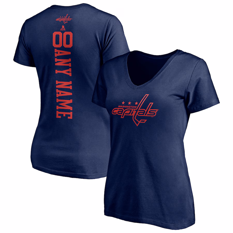 Women's Washington Capitals Navy Personalized Name & Number One Color V-Neck T-Shirt