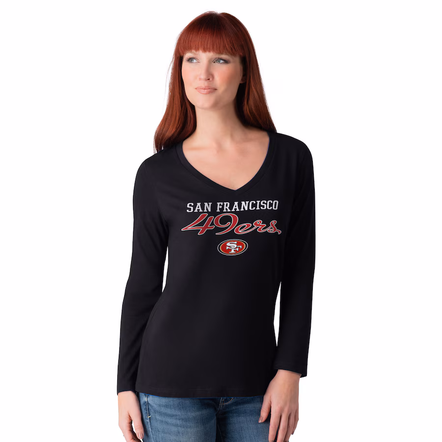 Women's San Francisco 49ers G-III 4Her by Carl Banks Black Post Season Long Sleeve V-Neck T-Shirt