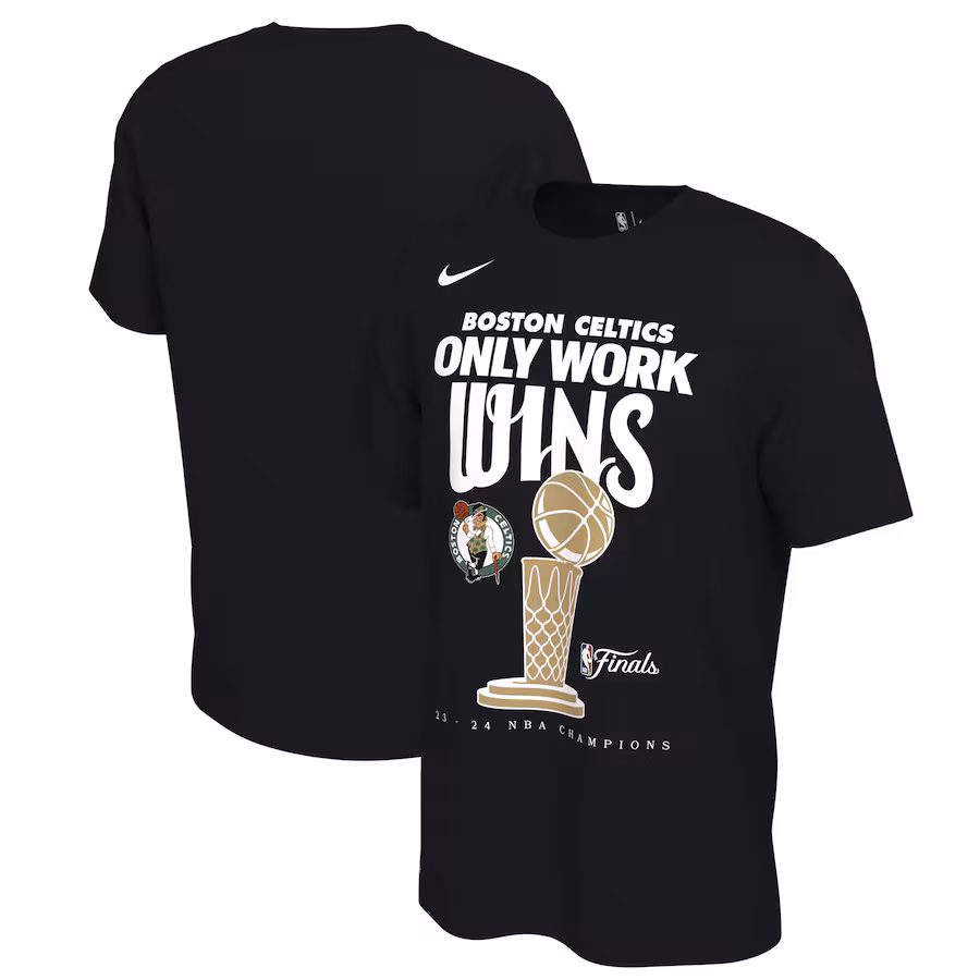 Men's Boston Celtics Nike Black 2024 NBA Finals Champions Celebration Trophy T-Shirt