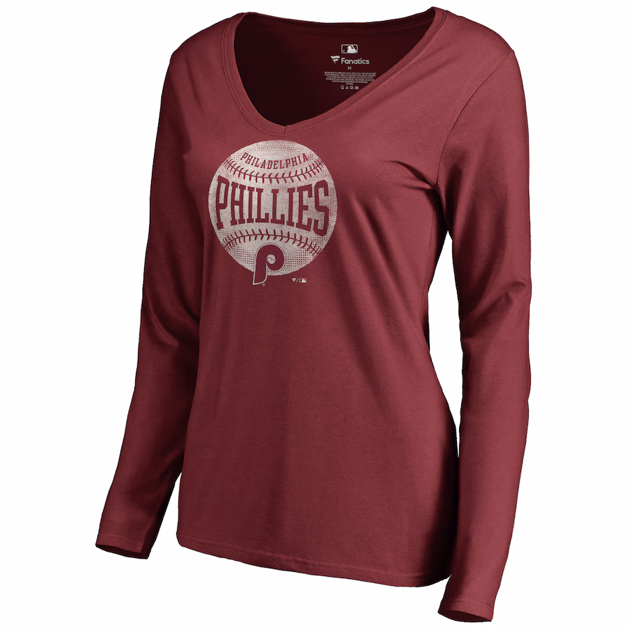 Women's Philadelphia Phillies Maroon Cooperstown Collection Slider Long Sleeve V-Neck T-Shirt