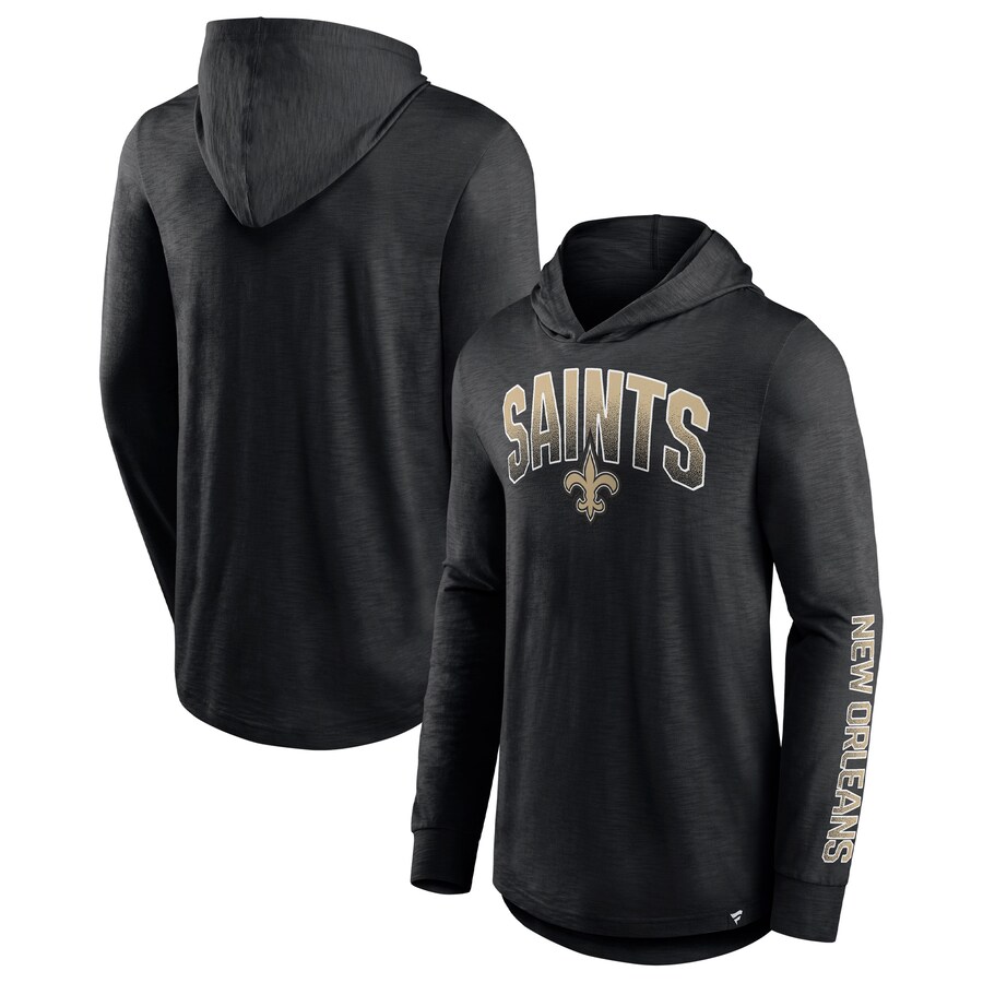 Men's New Orleans Saints Fanatics Black Front Runner Long Sleeve Hooded T-Shirt