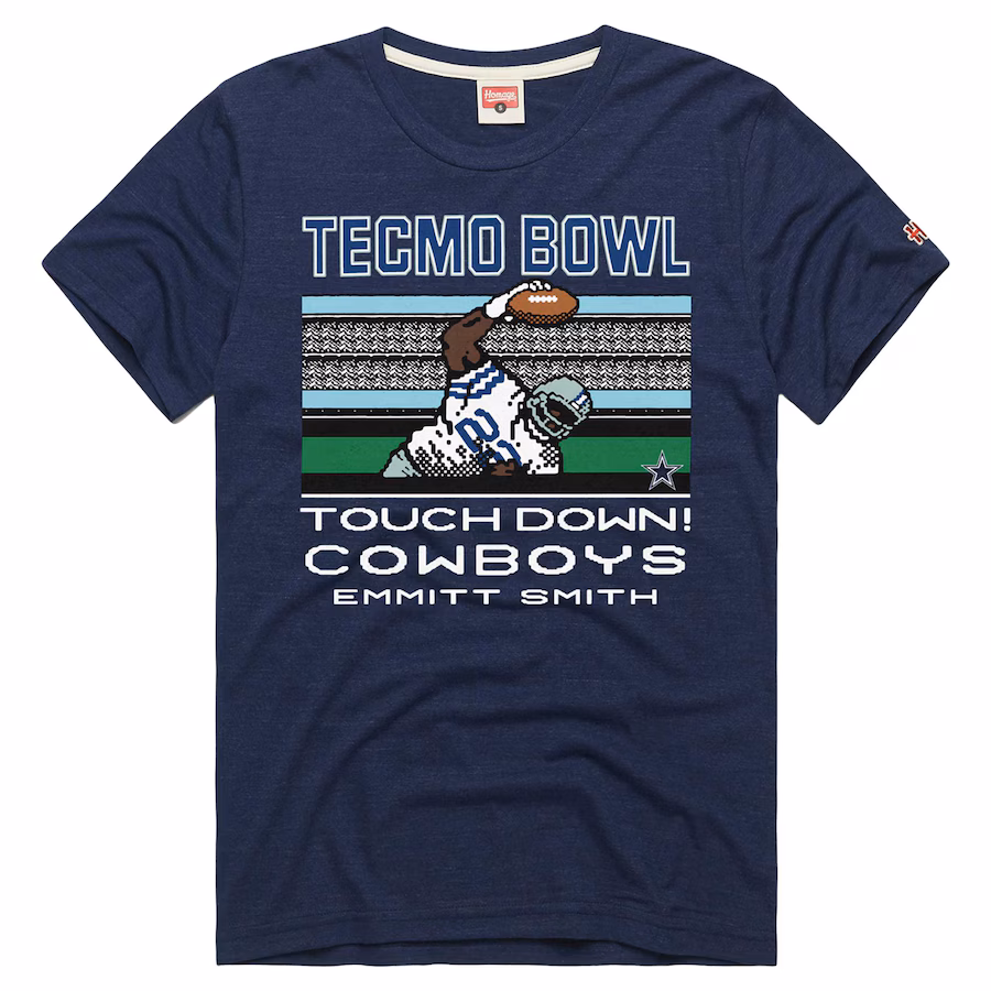 Men's Dallas Cowboys Emmitt Smith Homage Navy Tecmo Bowl Retired Player Graphic Tri-Blend T-Shirt