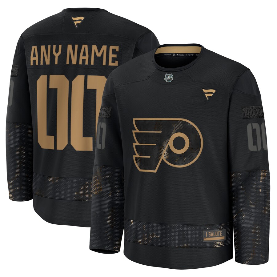 Men's Philadelphia Flyers Fanatics Black 2024 Military Appreciation Custom Practice Jersey