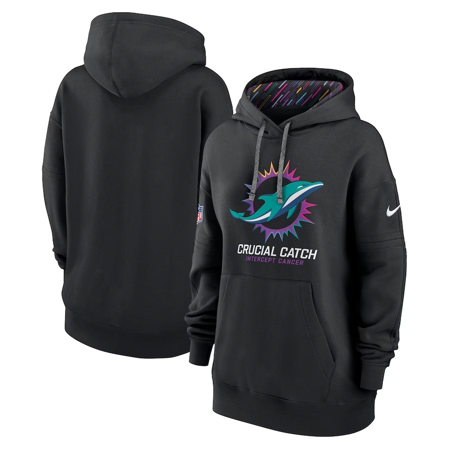 Women's Miami Dolphins  Nike Black 2024 NFL Crucial Catch Club Pullover Hoodie