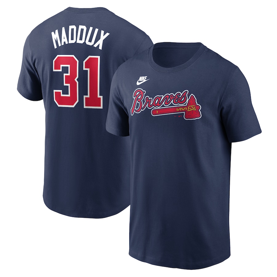 Men's Atlanta Braves Greg Maddux Nike Navy Fuse Name & Number T-Shirt