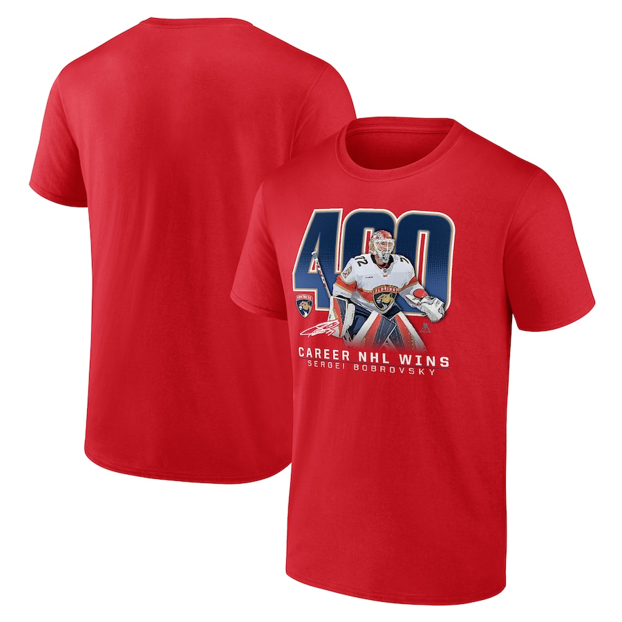 Men's Florida Panthers Sergei Bobrovsky Red 400 Career Wins T-Shirt