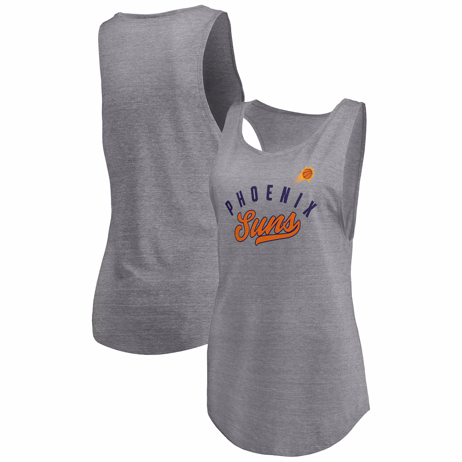 Women's Phoenix Suns Fanatics Heathered Gray Quality Time Open Scoop Neck Tri-Blend Tank Top