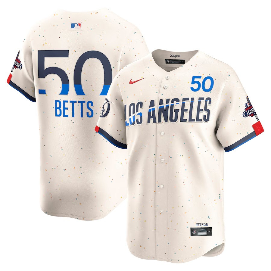 Men's Los Angeles Dodgers Mookie Betts Nike Cream 2024 World Series Champions City Connect Limited Player Jersey