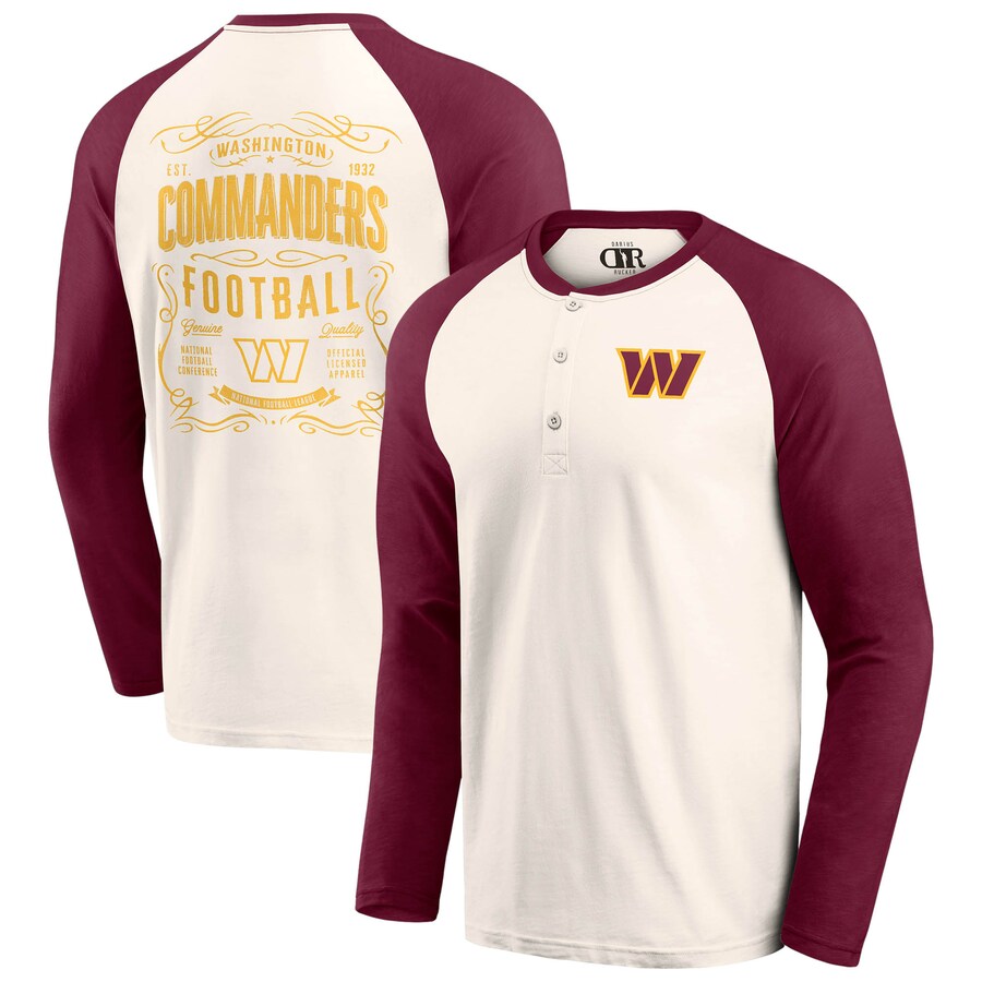 Men's Washington Commanders Darius Rucker Collection by Fanatics Cream/Burgundy Raglan Henley T-Shirt