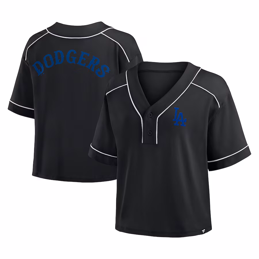 Women's Los Angeles Dodgers Fanatics Black Oversized Champ Game Cropped V-Neck T-Shirt