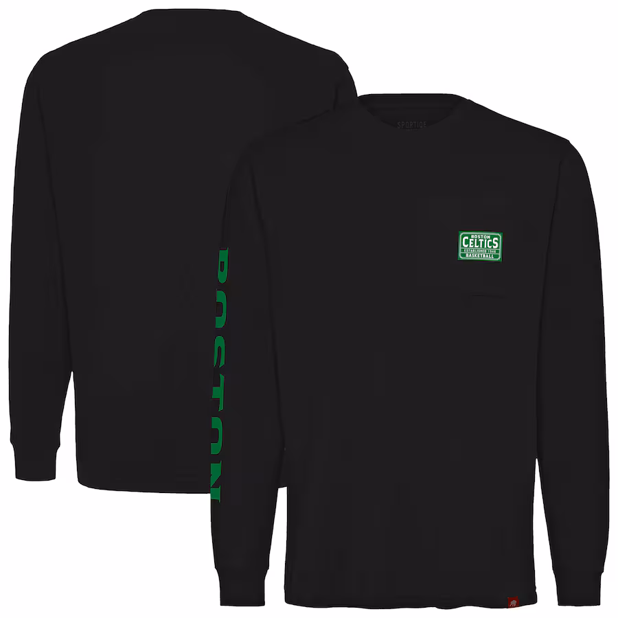 Unisex Boston Celtics Sportiqe Black Wales Heavyweight Pocket Long Sleeve T-Shirt