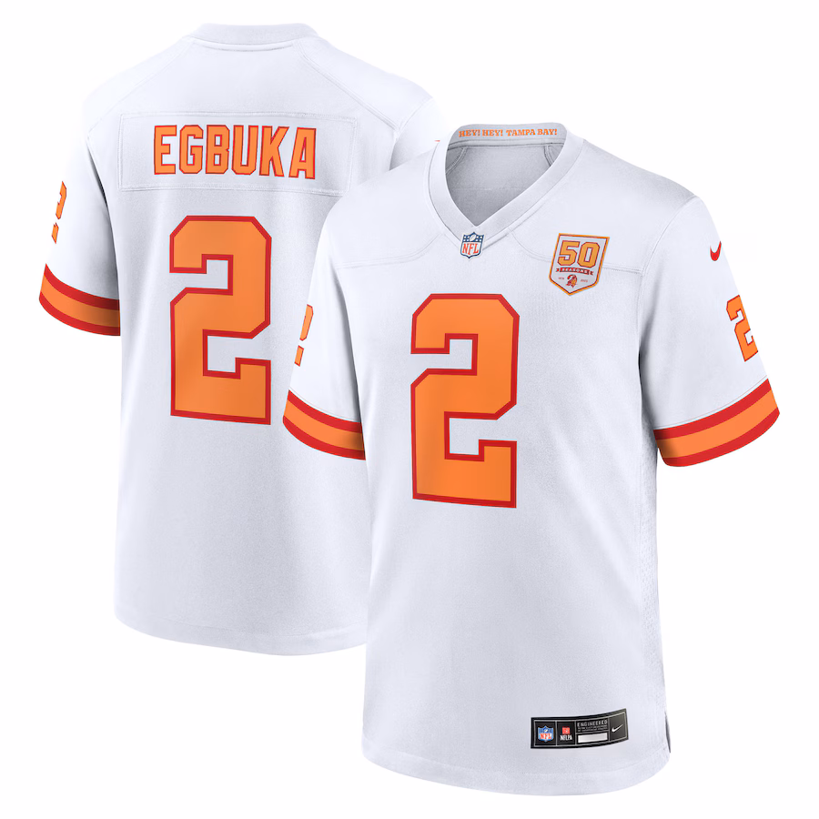 Men's '76 Tampa Bay Buccaneers Emeka Egbuka Nike White Alternate 50th Season Game Jersey
