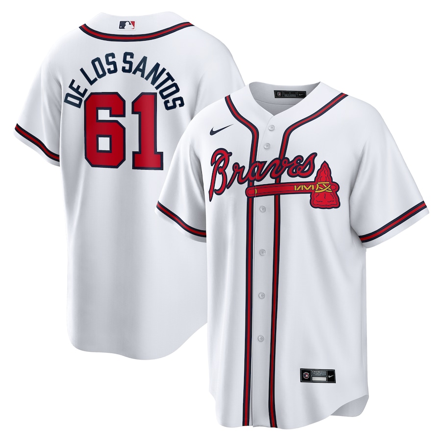Men's Atlanta Braves Enyel De Los Santos Nike White Home Replica Jersey