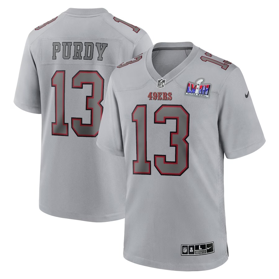 Men's San Francisco 49ers Brock Purdy Nike Gray Super Bowl LVIII Atmosphere Fashion Game Jersey