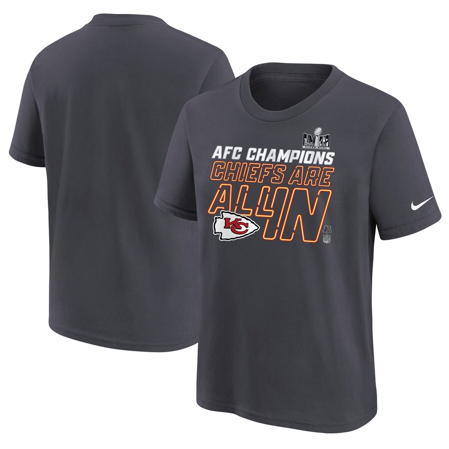 Youth Kansas City Chiefs  Nike Anthracite 2023 AFC Champions Locker Room Trophy Collection T-Shirt