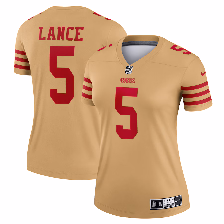 Women's San Francisco 49ers Trey Lance Nike Gold Team Inverted Legend Jersey