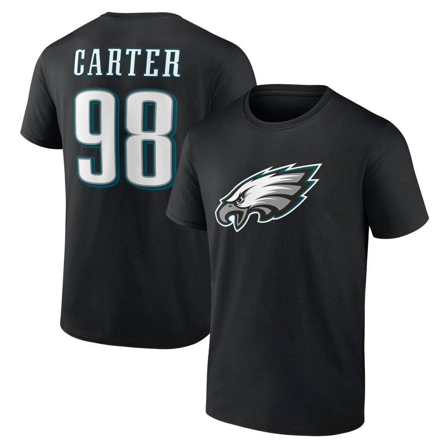 Men's Philadelphia Eagles Jalen Carter Black Icon Player Name & Number T-Shirt