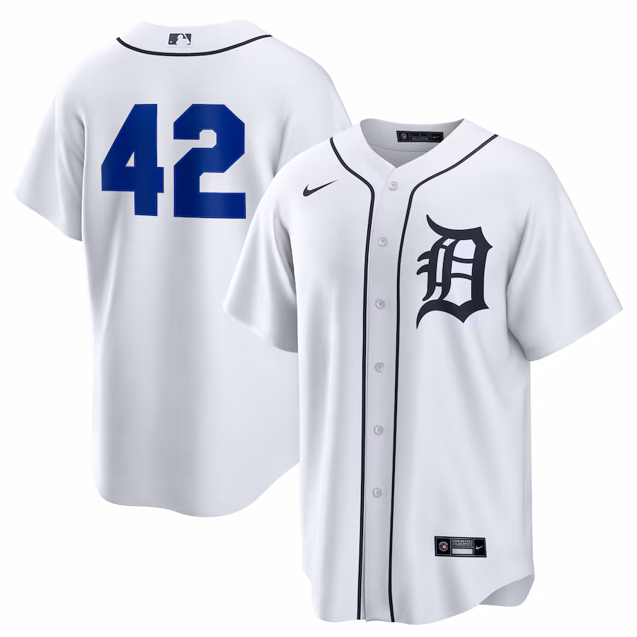 Men's Detroit Tigers Nike White Home 2025 Jackie Robinson Day Replica Jersey