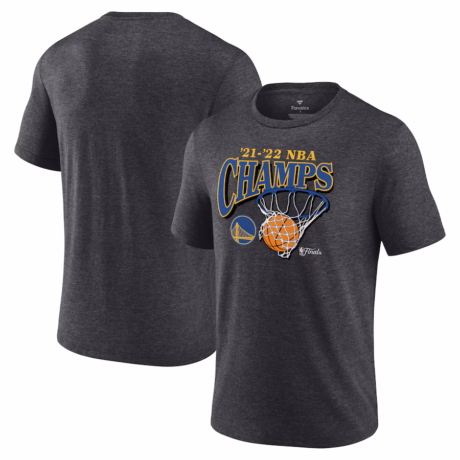 Men's Golden State Warriors Fanatics Heathered Charcoal 2022 NBA Finals Champions Zone Hoops Tri-Blend T-Shirt