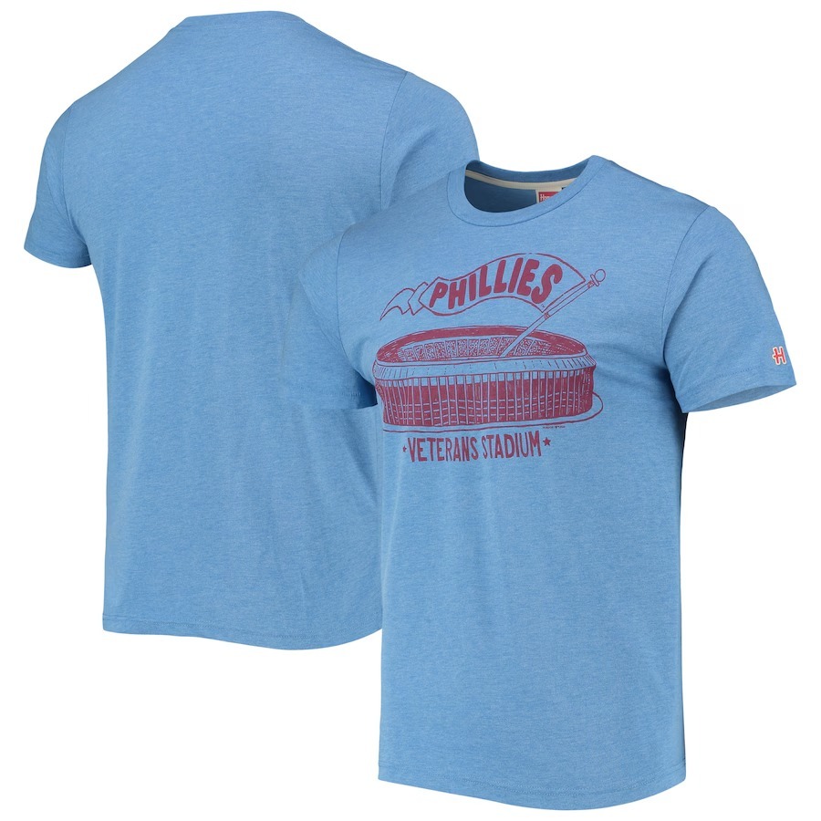 Men's Philadelphia Phillies Homage Light Blue Veterans Stadium Tri-Blend T-Shirt