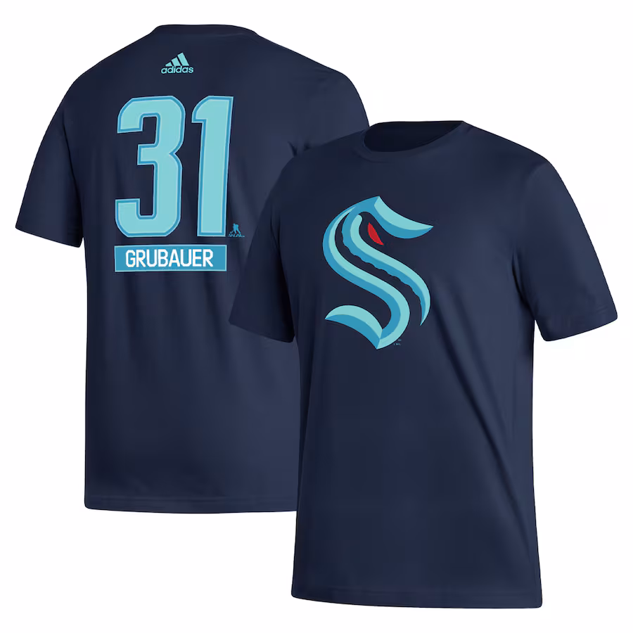 Men's Seattle Kraken Philipp Grubauer adidas Navy Fresh Name & Number T-Shirt