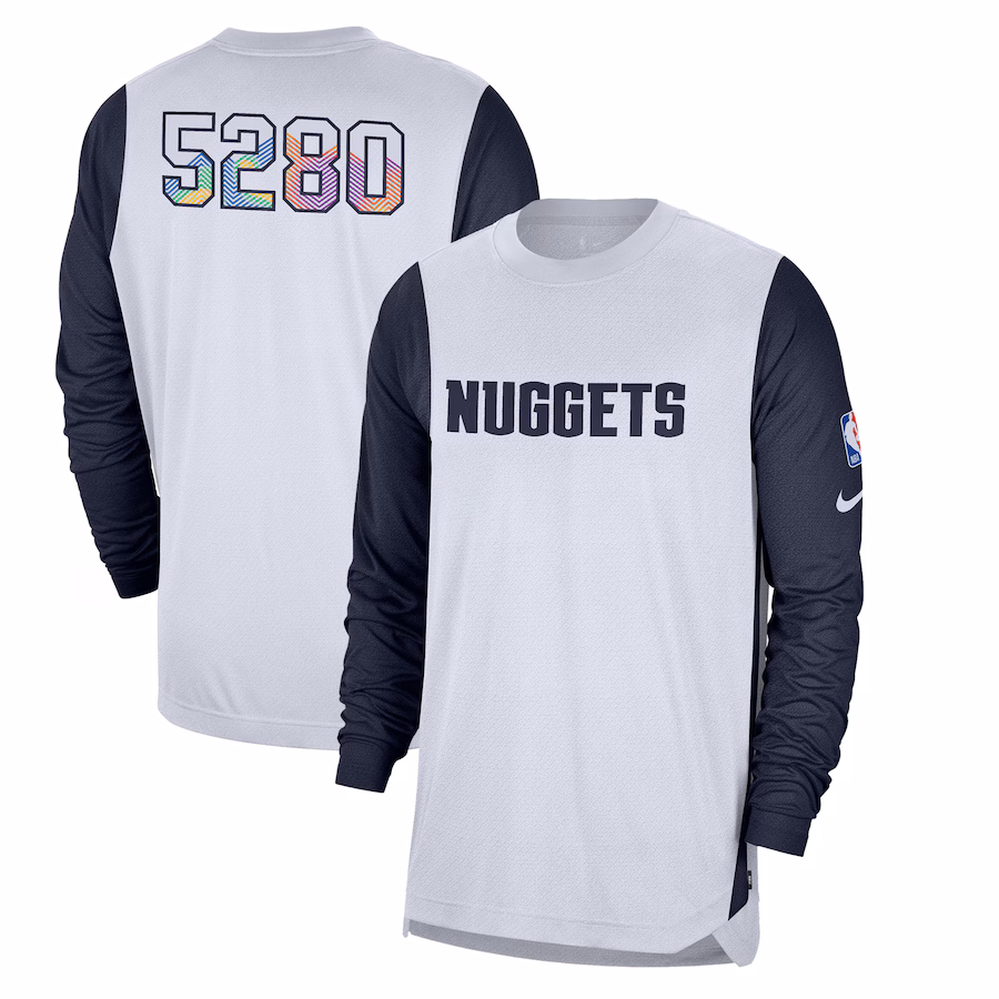 Men's Denver Nuggets Nike White 2024/25 City Edition Authentic Pregame Performance Long Sleeve Shooting T-Shirt