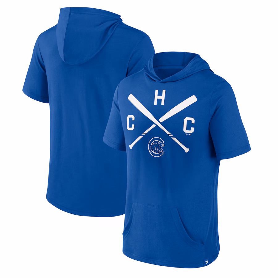Men's Chicago Cubs Fanatics Royal Iconic Rebel Short Sleeve Hooded Top