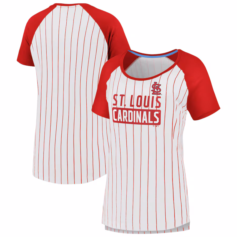 Women's St. Louis Cardinals Fanatics White Cooperstown Collection Iconic Pinstripe Raglan Scoop Neck T-Shirt