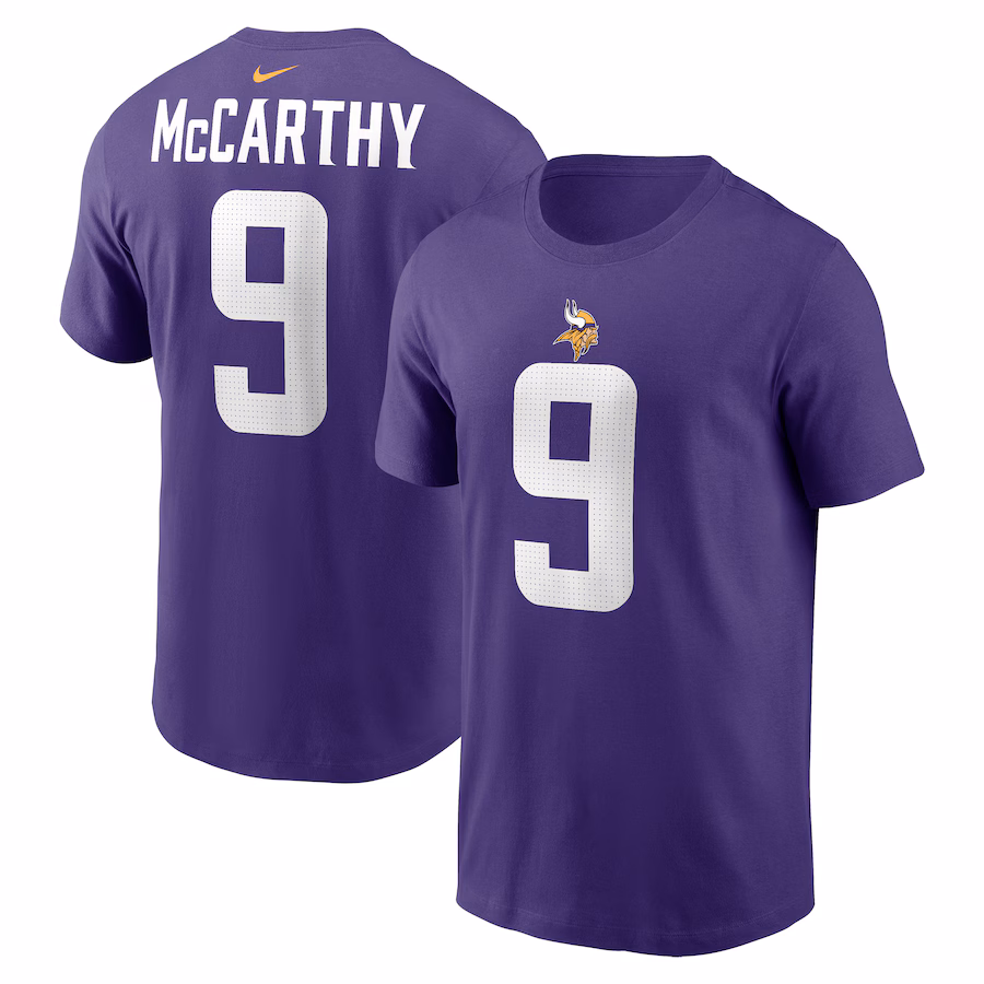 Men's Minnesota Vikings J.J. McCarthy Nike Purple  Name & Number T-Shirt