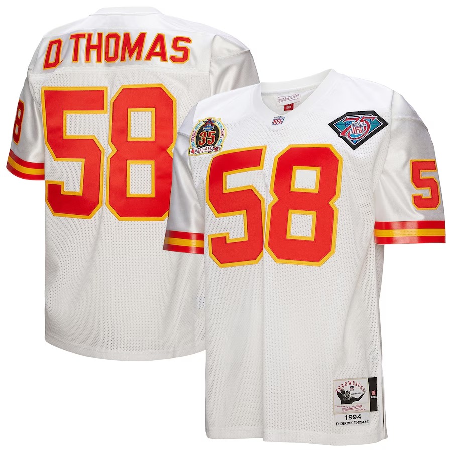 Men's Kansas City Chiefs 1994 Derrick Thomas Mitchell & Ness White Authentic Throwback Retired Player Jersey