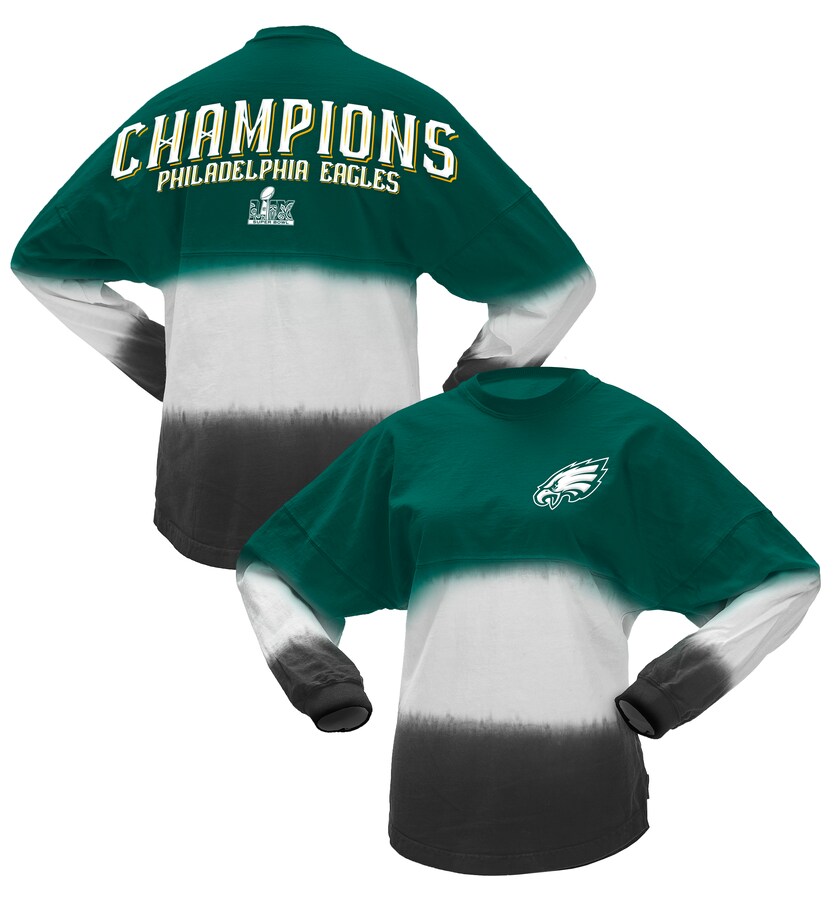 Women's Philadelphia Eagles  Fanatics Midnight Green Super Bowl LIX Champions Horizontal Ombre Spirit Jersey Long Sleeve T-Shirt