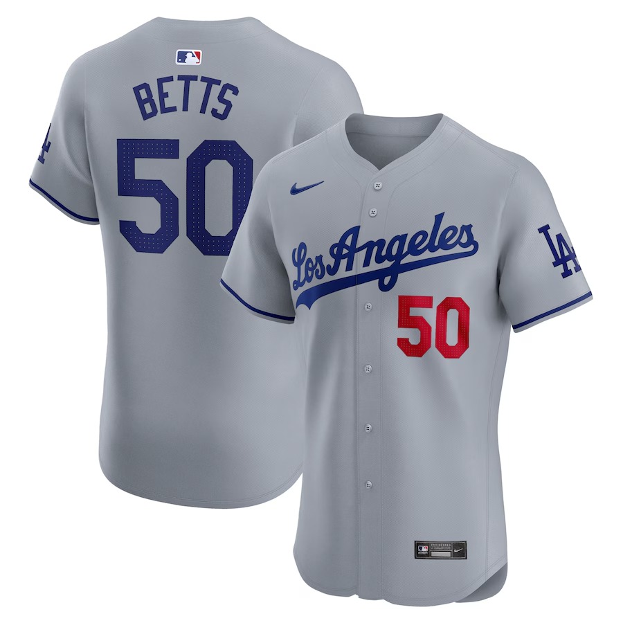 Men's Los Angeles Dodgers Mookie Betts Nike Gray Road Elite Player Jersey