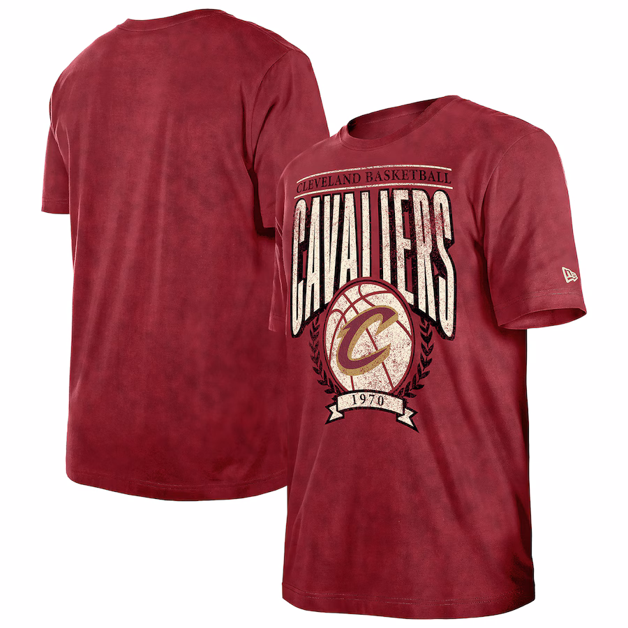 Men's Cleveland Cavaliers  New Era Wine Hardwood Classics Oversized Boxy Mineral Wash T-Shirt