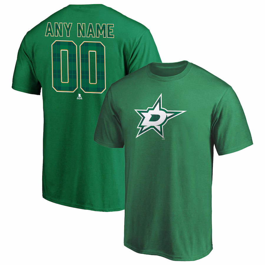 Men's Dallas Stars Green Emerald Plaid Personalized Name & Number T-Shirt