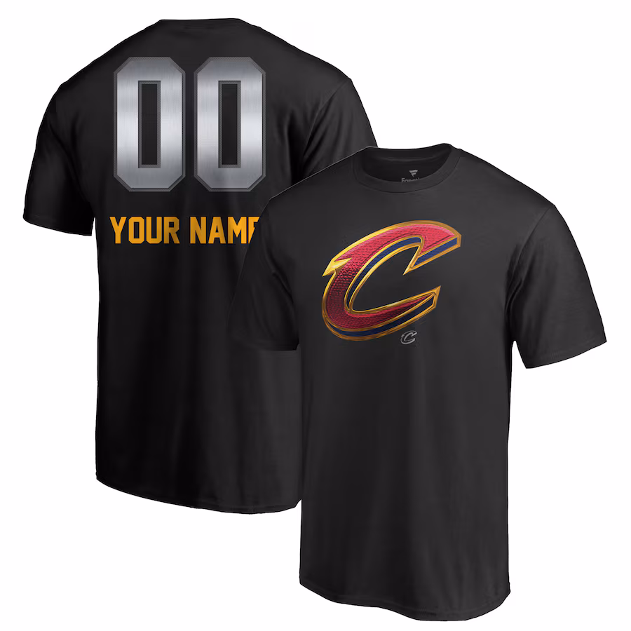 Men's Cleveland Cavaliers Black Midnight Mascot Personalized Name & Number T-Shirt