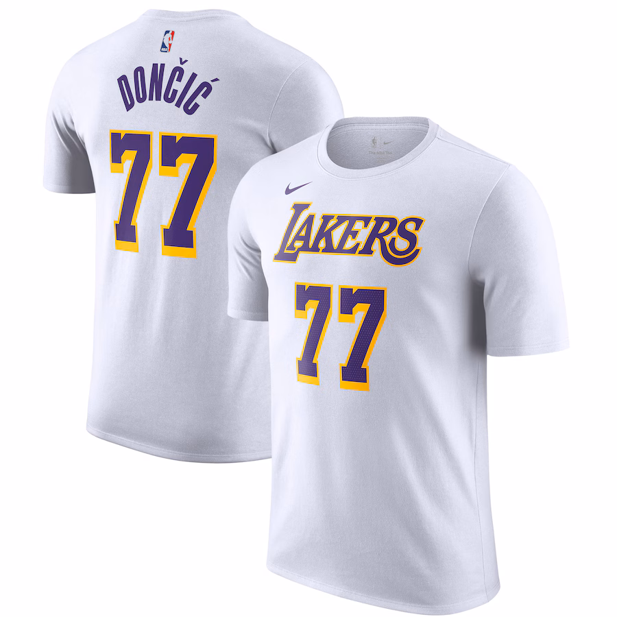 Men's Los Angeles Lakers Luka Dončić Nike White Statement Edition Name & Number T-Shirt