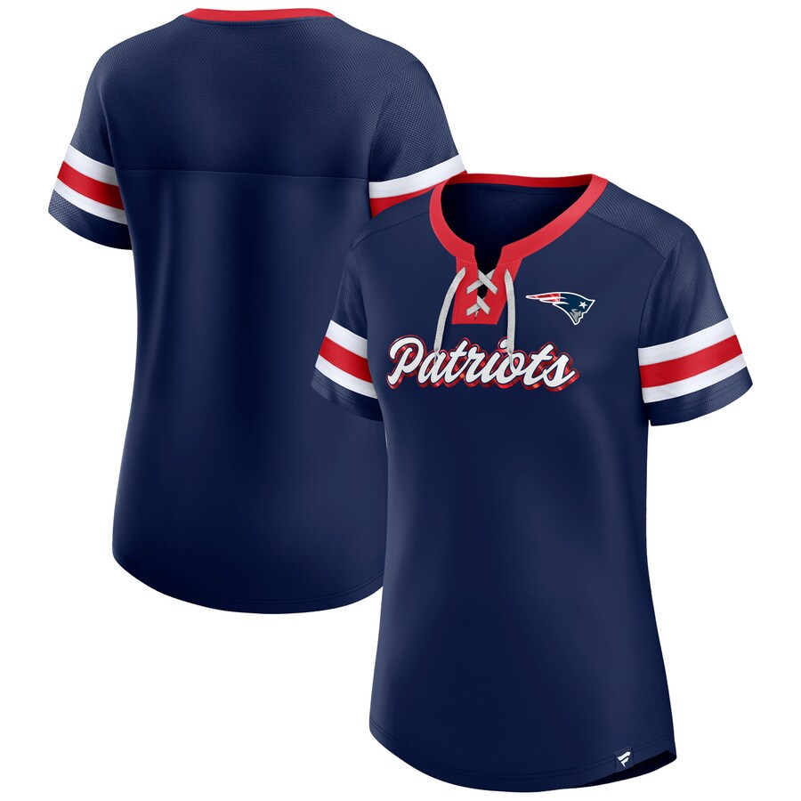 Women's New England Patriots Fanatics Navy Original State Lace-Up T-Shirt